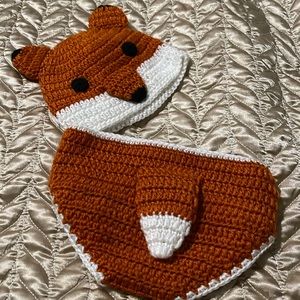 BRAND NEW Crochet Baby Fox Outfit Newborn & LIKE New Halloween Pumpkin Onesie